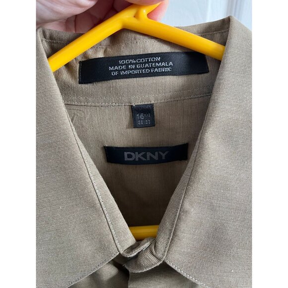 Vtg DKNY Men's Dress Shirt in Tan 16 1/2" 32-33 Sleeve Made In Guatemala - Picture 3 of 9